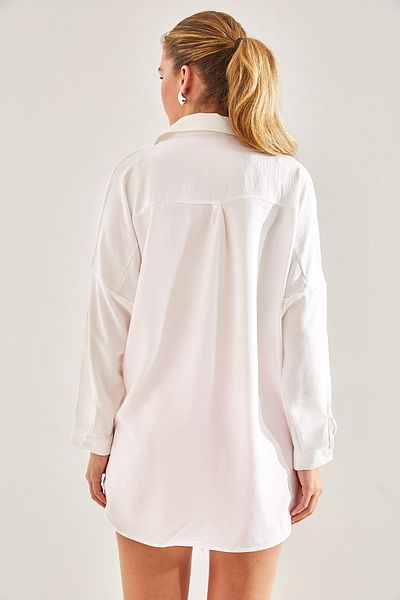 Bianco Lucci Modest Damen-Leinenhemd Sofia mit Paillettenstickerei 60181010