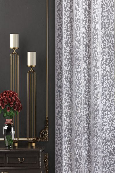 De'Vor Patterned Tulle Curtain, Flower and Leaf Patterned Burning Fabric, Eyelet Sewing for Rustic