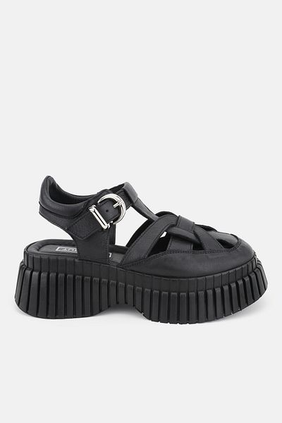 TUNAELLİ Women's BLACK GENUINE NATURAL LEATHER FLAT SANDALS SHOES