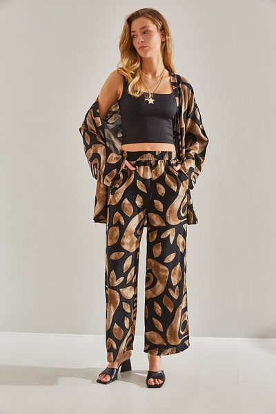 Bianco Lucci Patterned Women's Kimono Set - Elastic Waist, Trousers60181018