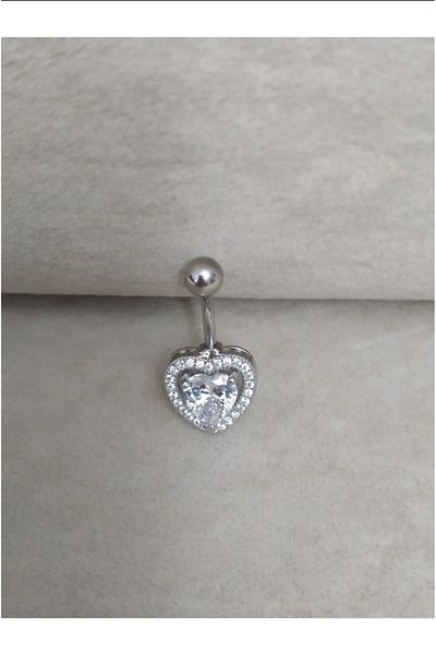 DRAGONTATTOO Heart Model White Stone 316L Surgical Steel Belly Piercing