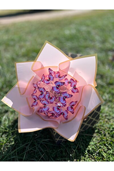 Candle Light House Pembe Kelebek Buket Çiçek - Kelebek Buket Ledli - Orta Boy...