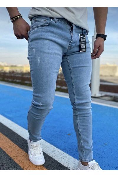 çerme Blugi pentru bărbați, albastru de gheață, slim fit, cu picior, laser