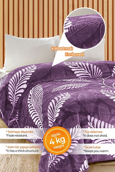 Evlen Home Collection 4 кг одеяло Supersoft Embos дебело меко плюшено двойно меко 220x240 см Eminella Люляк
