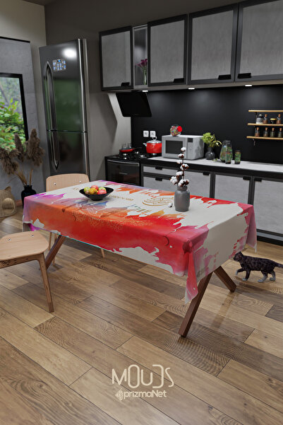 Moud's مفرش طاولة برتقالي منقوش من قماش الكرم من الجلد المدبوغ مربع ومستطيل