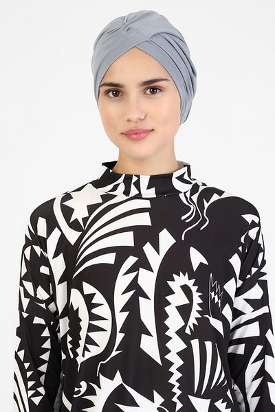 Vera Aura Ready Turban Καπάκι Γκρι Σταυρός Γυναικείο Hijab Καπάκι Θαλάσσιο Καπάκι Μαγιό Καπάκι