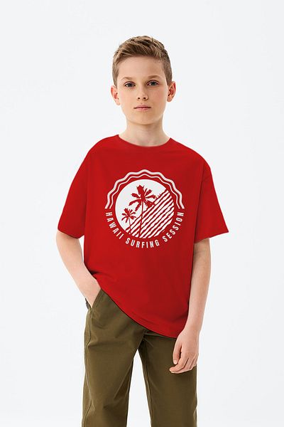 ADABEBEK Hawaiian Surfing Session Written Palm Printed Boys' T-Shirt