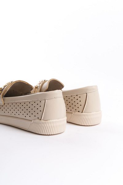 Joy Woman HIRA Laceless Orthopedic Comfortable Sole Heart Patterned Women's Ballerina Shoes KT Cream