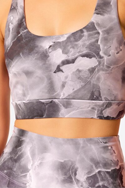 GRAB Gray Tie-Dye Pattern Back Piping Sports Bra