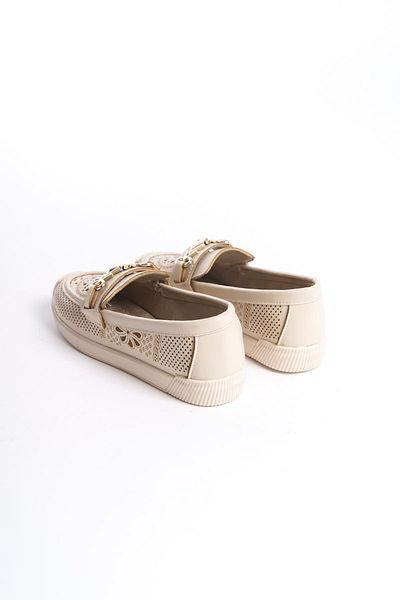 Joy Woman HIRA Laceless Orthopedic Comfortable Sole Flower Patterned Women's Ballerina Shoes KT Cream