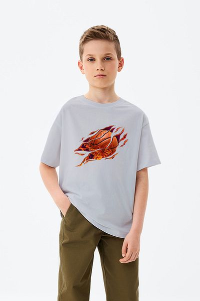 ADABEBEK Tricou pentru băieți cu imprimeu de baschet cu detalii Burning Fire
