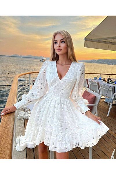 Pulli Collection Double-breasted Collar Scallop Summer Mini Dress