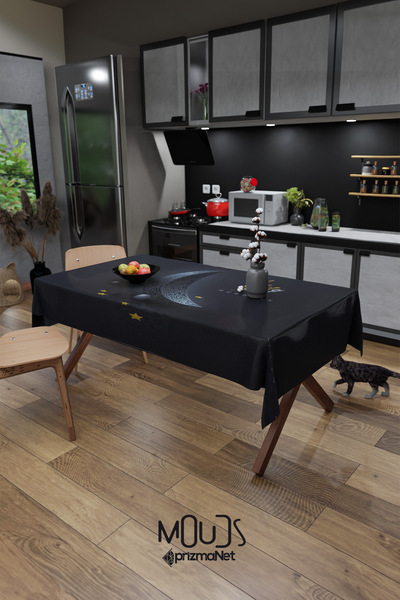 Moud's Lacivert Ramazan Ayı Desenli Süet Kumaş Dertsiz Masa Örtüsü Kare Ve Di...