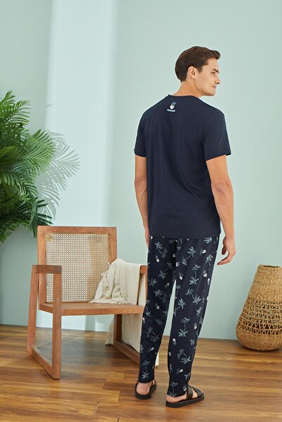 Sevim Ανδρικό κοντομάνικο μπλε μπλέ κοστούμι πιτζάμα C5T9N49