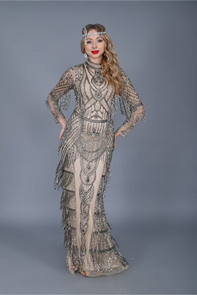 GATSBYLADY LONDON HAZEL - EL İŞLEMELİ , TAŞ PÜSKÜLLÜ ELBİSE