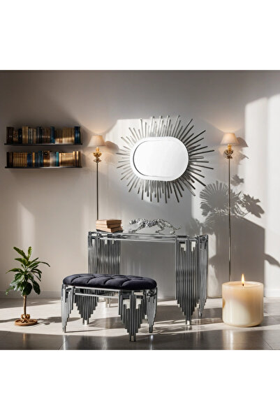 Ekgconcept Piyano Model Lüx Gümüş Dresuar Elips Ayna Ve Puf