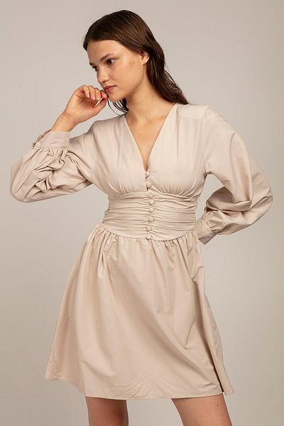 Suzi butik Women's Bodice and Button Detail on the Front Jewelled Poplin Dress