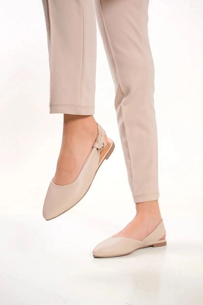Deripabuc Genuine Leather Beige Women's Leather Ballerinas DP58-5055