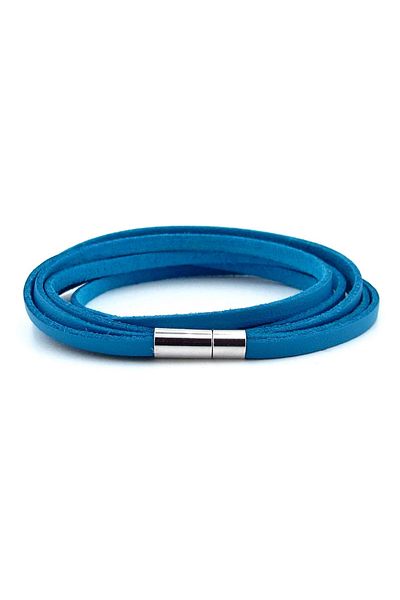 Solfera Blue Leather Double Row Wrap Men's Bracelet M049F