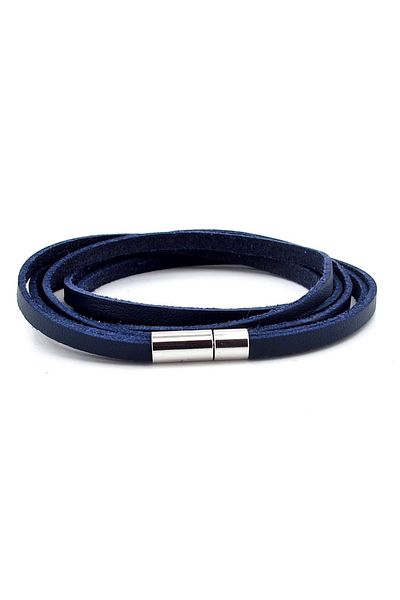 Solfera Navy Blue Leather Double Row Wrap Men's Bracelet M049C