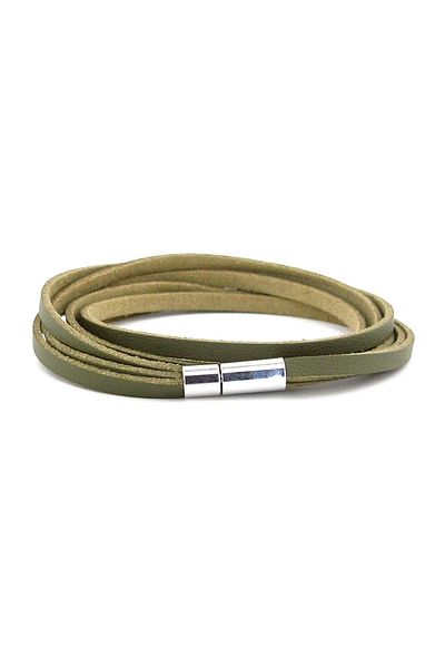 Solfera Khaki Green Leather Double Row Wrap Men's Bracelet M049G