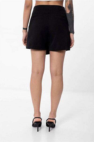 Lefon Kadın Asimetrik Ön Short Etek Siyah