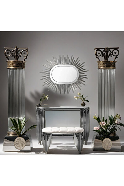 Ekgconcept Piyano Model Lüx Gümüş Dresuar Elips Ayna Ve Puf