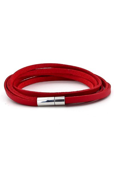 Solfera Red Leather Double Row Wrap Men's Bracelet M049E