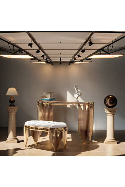 Ekgconcept Piyano Model Gold Lüx Dresuar Ve Puf Lak Kaplama Paslanmaz Kararma...