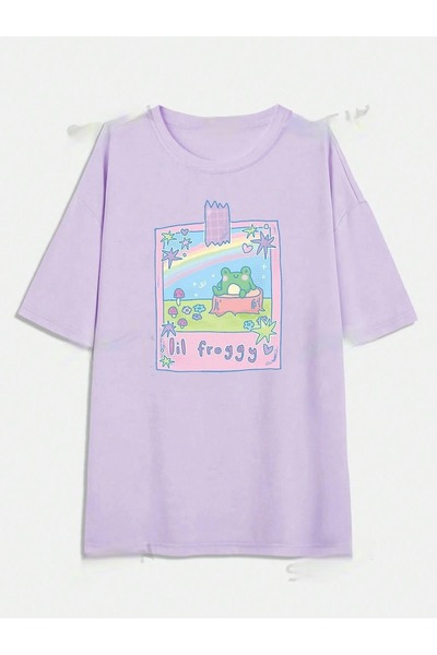 over head oh Дамска тениска Lila Lil Froggy с принт, овърсайз