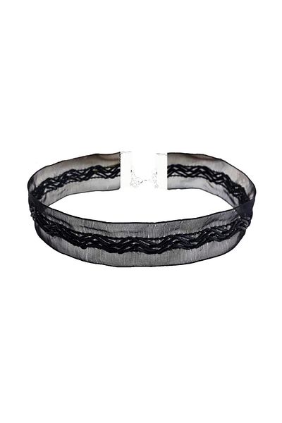 Bijustore Black Color Leather Embroidered Women's Choker Necklace