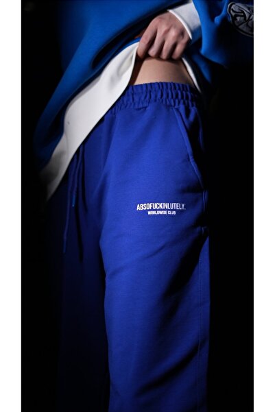 Track Wear Unisex Saks Mavisi Absofuckinlutely Baskılı %100 Pamuk Eşofman Altı Trk101010