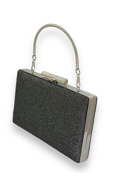 Biçanta Anthracite Platinum Color Glitter Μη χυμένο Εισαγόμενο Kumsim Μεταλλική λαβή Βραδινή τσάντα φορέματος με πέτρινη θήκη
