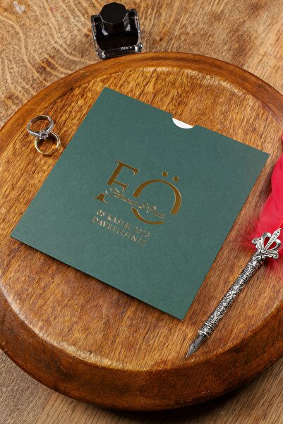 Pixel Davetiye 100 Adet Yeşil Davetiye - Düğün Davetiye Altın Yaldızlı - Düğün-nişan-kına Sünnet Davetiyesi-8192