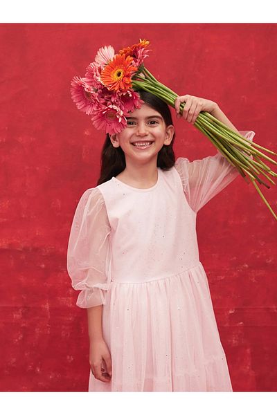 LC Waikiki LCW Kids Crew λαιμόκοψη μακρυμάνικο φόρεμα για κορίτσια από τούλι
