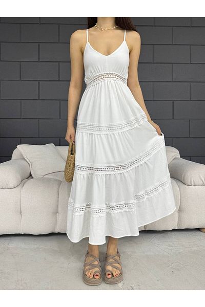 S&A Collectionn Rochie de damă cu bretele din frânghie, căptușită din dantelă, cu croiala relaxată