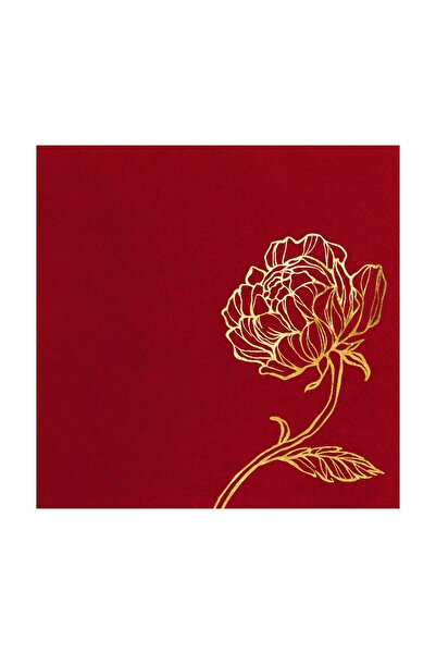Story 33x33 سم ورقة ذهبية زهرة الفاوانيا منقوشة 16 قطعة منديل ورقي بورجوندي اللون