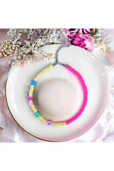 LeylanTakı Stork Jewelry Children's Pink-yellow Flower Motif Double Color Fim...