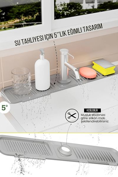 Orvila Αδιάβροχο Ελαστικό Ματ Βρύσης - Οργανωτής Νεροχύτη Κουζίνας Μπάνιου με Αντιολισθητική Βάση