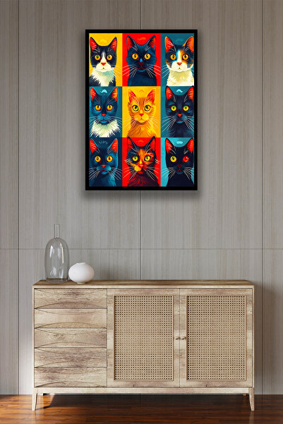 Nod Pictură elegantă de pisici din lemn - Model de ilustrație pentru decorarea casei pentru sufragerie, hol și birou