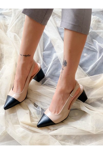 irmona DIBBA BEIGE BLACK POINTED TOE 2-COLOR HEELED SANDALS