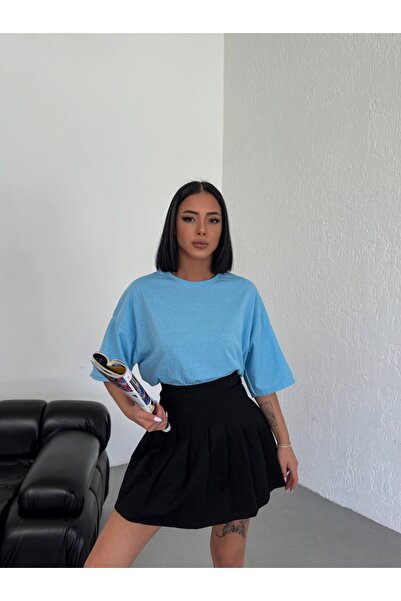 Buteks تي شيرت جاكار نيو بيبي بلو للجنسين كبير الحجم بياقة دائرية من القطن فض...