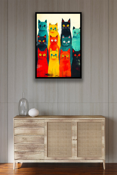 Nod Pictură elegantă de pisici din lemn - Model de ilustrație pentru decorarea casei pentru sufragerie, hol și birou
