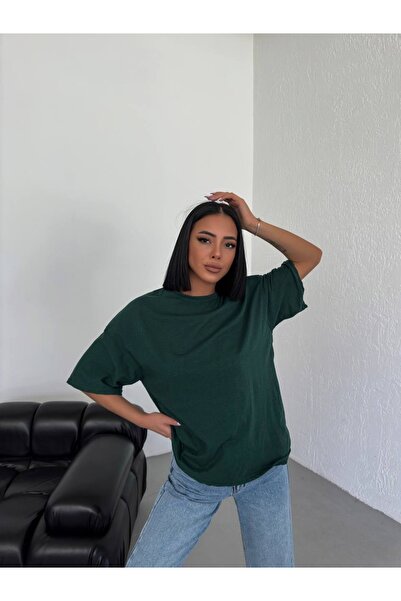 Buteks Jacquard New Emerald Green Unisex Oversize Crew Deck Bumbac Casual Boy...