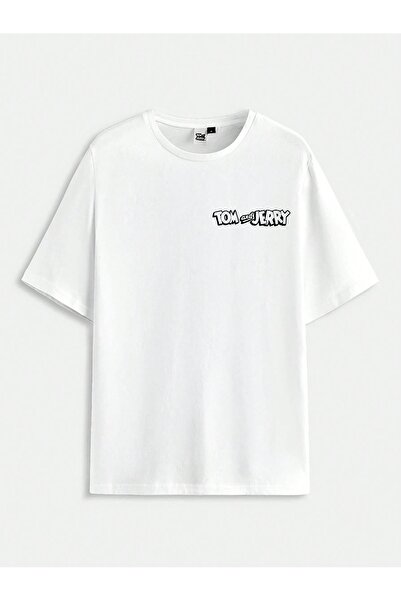 over head oh Unisex beli Tom i Džeri Štampano preveliki T-shirt