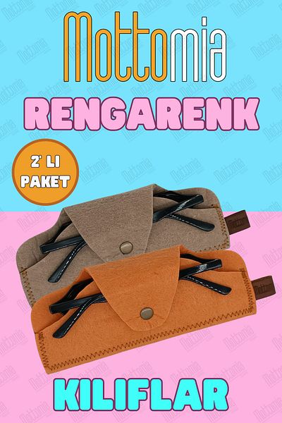 mottomia Double Color Orange and Tan Felt 100% Handmade Sun and Reading Glasses Case