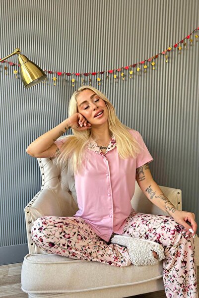 Pijamaevi Světle růžová sada dámského pyžama Florado Exclusive vpředu s krátkým rukávem