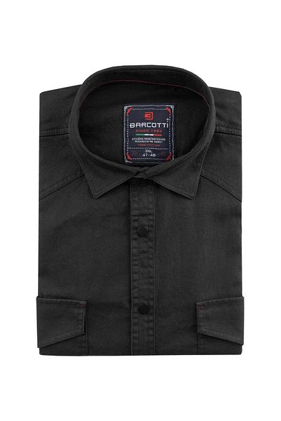 marufshop Μακρυμάνικο τζιν πουκάμισο μαύρο κατάλληλο για άνδρες μεγάλου μεγέθους 118-191 κιλά