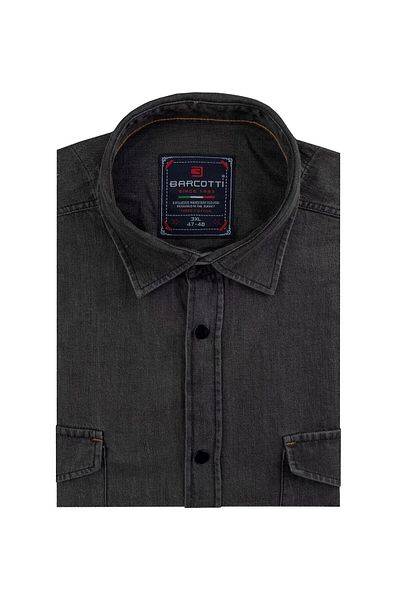 marufshop Men's Large Size 118-191 Long Sleeve Denim Shirt Suitable for Weight Interval Anthracite