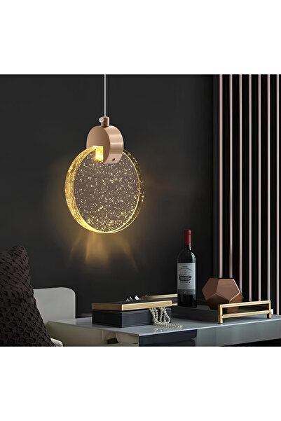 burenze Modern Elegance Luxury Tekli Sarkıt Kristal Camlı Led Avize Gold Sarı Ledli Avize